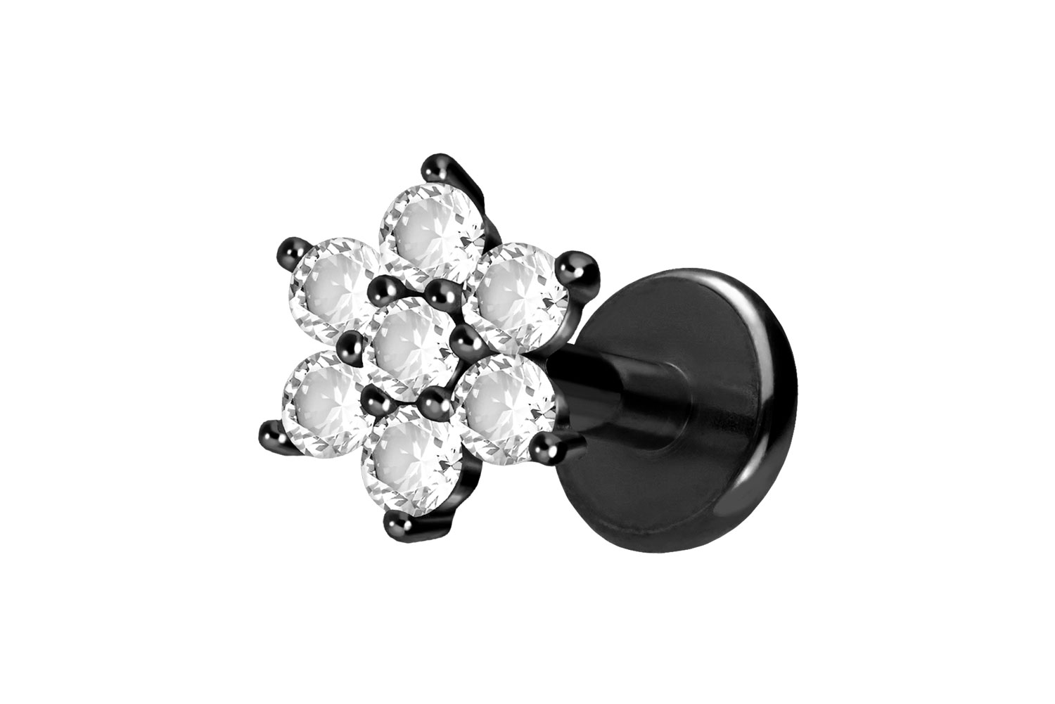 Titan Labret Piercing mit Push Fit KRISTALLBLUME